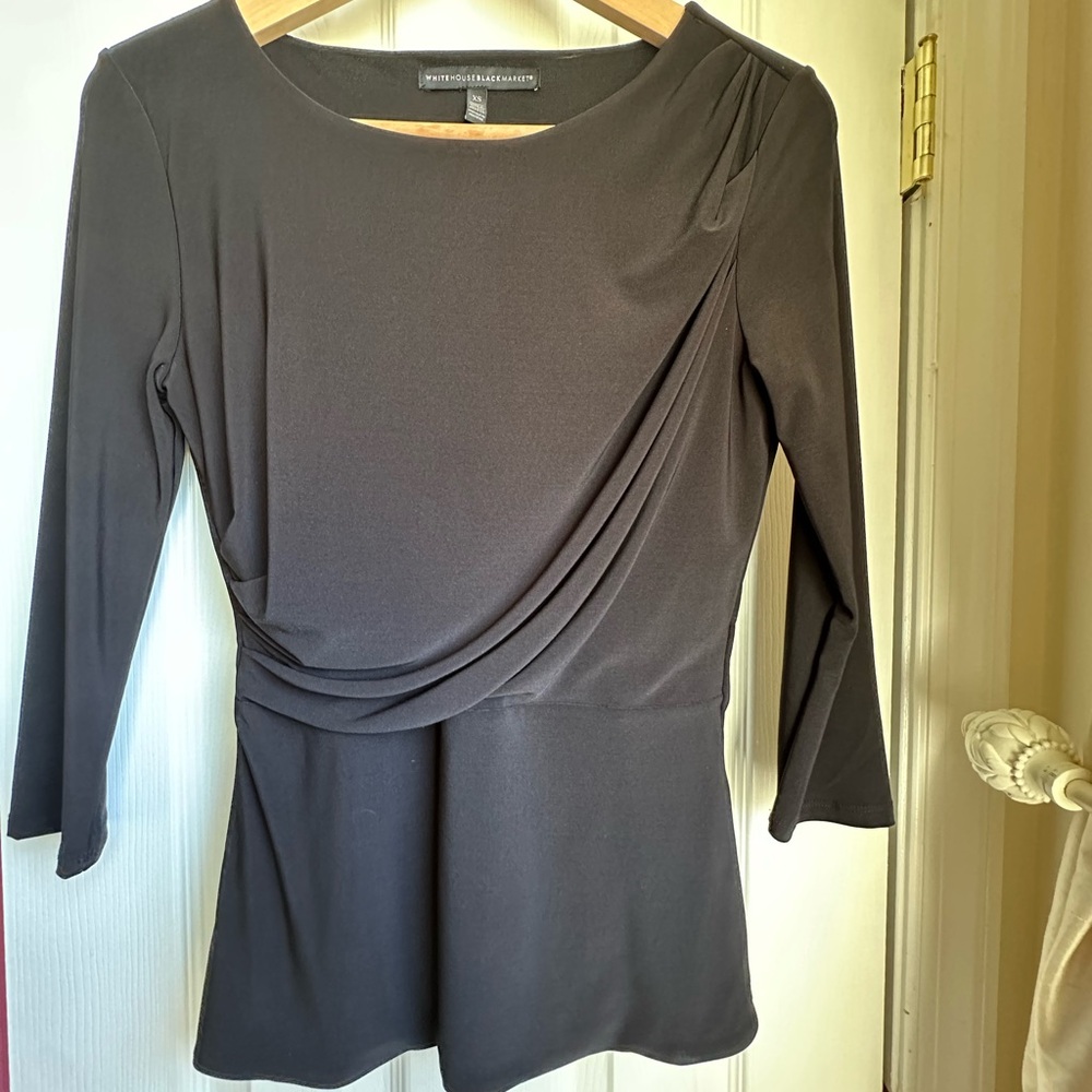 White House Black Market Black Draped Blouse